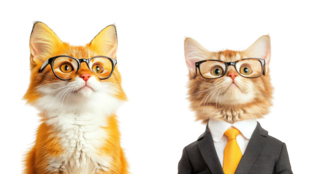 Sophisticated cat in suit and glasses, a portrait of feline professionalism