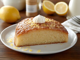 Delicious Lemon Cake Slice With Whipped Cream
