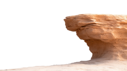 A solitary rock formation stands against a black backdrop, showcasing its unique shape and texture in a stark, minimalist landscape.