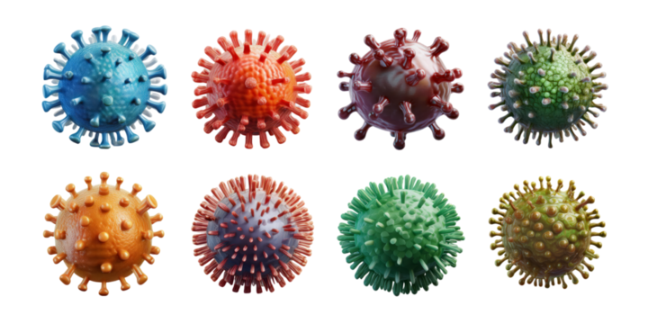 Colorful Virus Models for Scientific Visualization, PNG collection, set bundle, isolate on transparent or white background