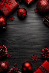 red christmas background with cones