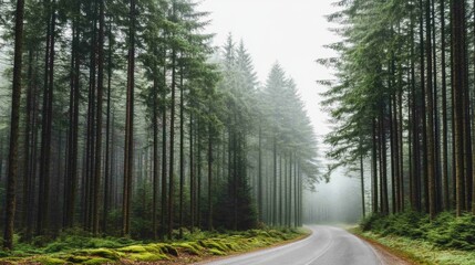 Obraz premium Misty Forest Road Nature Trees Pathway Travel Scenic