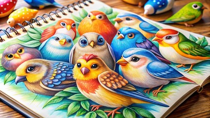 Obraz premium Cute Bird Drawings: Adorable Avian Sketches, Charming Bird Illustrations, Whimsical Bird Art, Sweet Bird Paintings