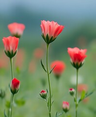 Obraz premium Closeup of Vibrant Red Gerbera Daisies in a Blooming Field : Generative AI