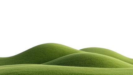 A minimalist landscape featuring smooth, rolling green hills set against a stark black background, creating a striking visual contrast.