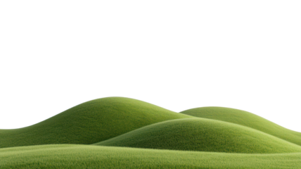 A minimalist landscape featuring smooth, rolling green hills set against a stark black background, creating a striking visual contrast.
