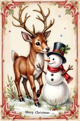 Ai renna e pupazzo di neve fanno gli auguri per Natale 03