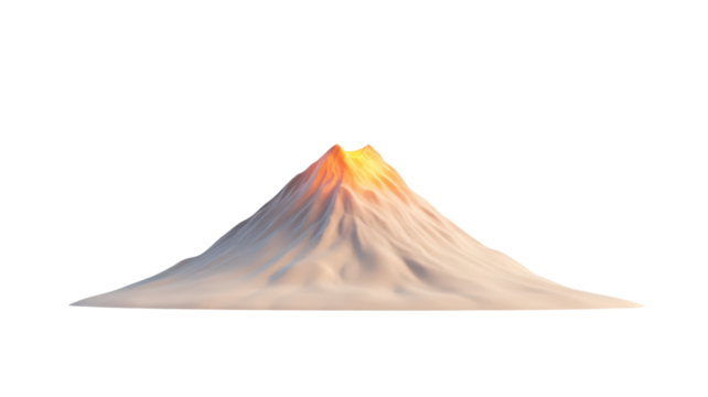 A stylized mountain peak with a glowing summit, showcasing smooth, layered slopes in a soft color palette.