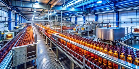 Cutting-edge Robotic Production of Soy Sauce in a Modern Asian Factory Featuring Sleek Machines and Pristine Cleanliness for Architectural Photography