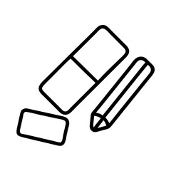chalk and eraser icon, back to school line art, education icon - simple black line art icon of chalk and eraser, symbolizing back to school celebrations. education vector art.