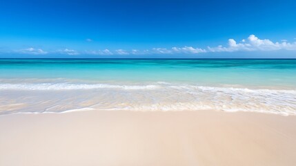 Fototapeta premium Pristine Paradise Beach with Crystal Clear Blue Waters and White Sandy Shoreline : Generative AI