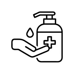 hand sanitizer icon, back to school line art, education icon - simple black line art icon of hand sanitizer, symbolizing back to school celebrations. education vector art.