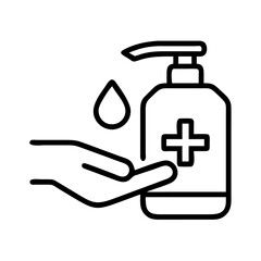 hand sanitizer icon, back to school line art, education icon - simple black line art icon of hand sanitizer, symbolizing back to school celebrations. education vector art.