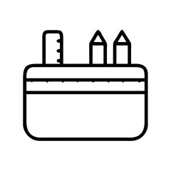pencil pouch icon, back to school line art, education icon - simple black line art icon of pencil pouch, symbolizing back to school celebrations. education vector art.