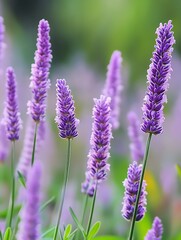 Obraz premium CloseUp of Purple Lavender Blooms in Full Blossom in Tranquil Garden : Generative AI
