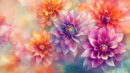 Obraz premium Vibrant dahlia flowers in pastel colors, digital