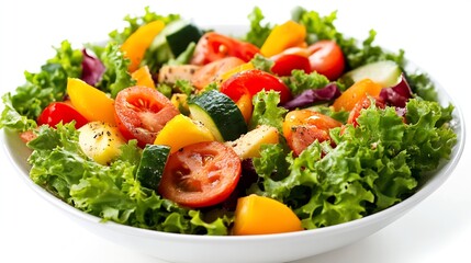 Fresh Garden Salad with Cherry Tomatoes Bell Peppers Cucumber and Leafy Greens : Generative AI