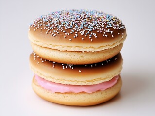 Two Whimsical Confectionary Cookie Sandwiches with Pastel Icing and Sprinkles : Generative AI
