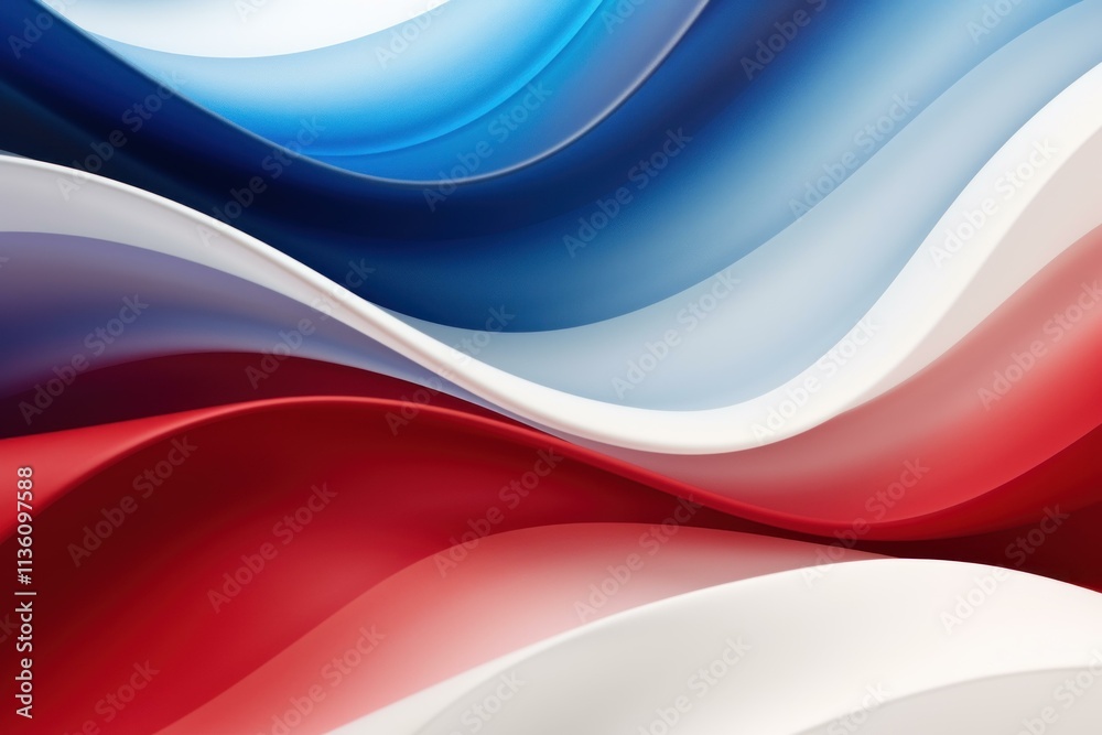 Poster smooth curves create an abstract design with a patriotic color scheme