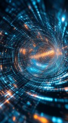 Obraz premium Futuristic digital tunnel with glowing blue and