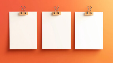 Memo grid board, wall organization with blank paper sheets for messages and notes pinned with clips. Modern office or apartment decor, workplace organizer. Realistic 3d vector illustration, mock up