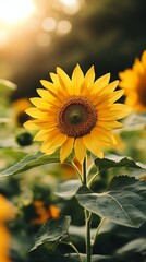 Blooming Sunflower in Radiant Sunlight Highlighting Nature's Beauty : Generative AI