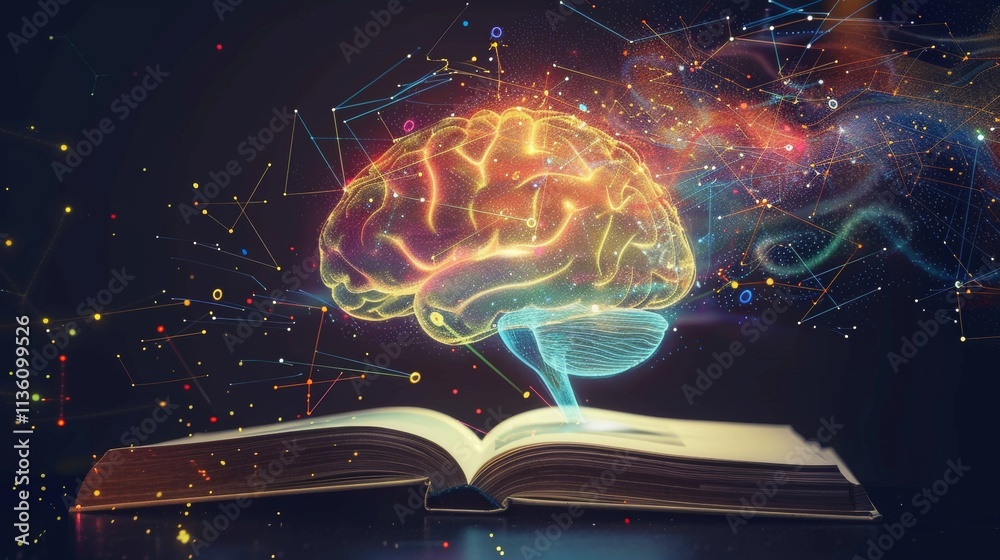 Wall mural brain visualization merged with technology and ai, emphasizing education and creativity