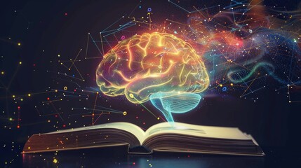 Brain visualization merged with technology and ai, emphasizing education and creativity