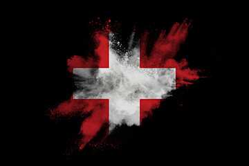 National flag of Switzerland from thick colored smoke on a black isolated background. Switzerland National Day 1st of August.