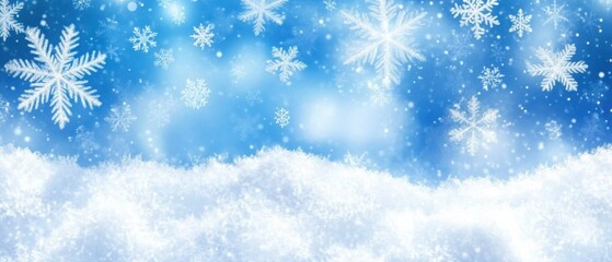 Naklejka premium Sparkling Winter Wonderland: Snowflakes Falling on Fresh Snow Background