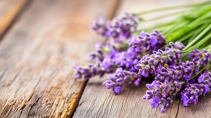 Fototapeta premium Lavender Flowers on Rustic Wooden Table Creating a Tranquil Aromatic Setting : Generative AI