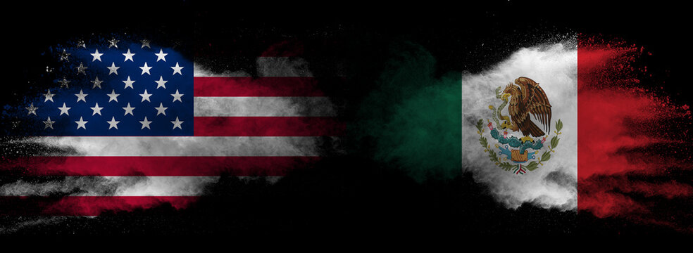 United States of America, USA vs Mexico, Mexican background abstract concept peace smokes flags.