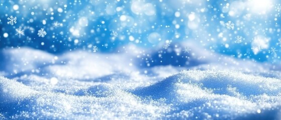 Fototapeta premium Sparkling Winter Wonderland: Snowflakes Falling on Fresh Powder Snow