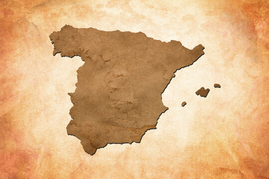 Original vintage map of Spain and Portugal printed in 1850. Spain Indepndence Day 12th October. - Powered by Adobe