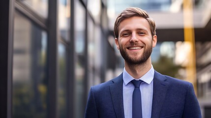 Fototapeta premium Confident Young Professional Smiling in Urban Office Environment : Generative AI