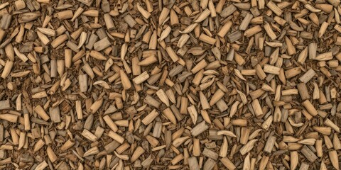 Rich brown mulch, textured surface, wood chips, autumn, soil, botany