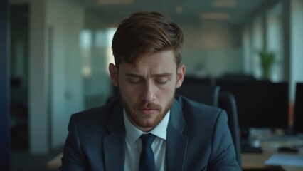 Fototapeta premium Young sad man in office, having problem