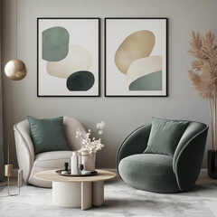 mock up poster frame in modern interior background, dinning room, Scandinavian style, 3D render, 3D illustration