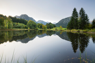 Moorweiher bei Oberstdorf, Allgäuer Alpen, Allgäu, Bayern, Deutschland
