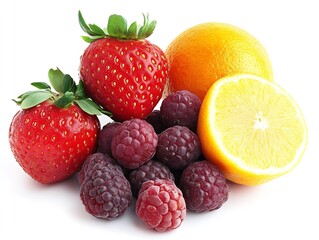 Obraz premium Fresh Mixed Berries and Citrus Still Life Capturing the Essence of Organic Healthy Fruits : Generative AI