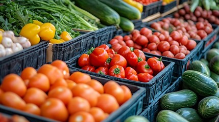 Abundant display of fresh vegetables and produce at farmers market : Generative AI