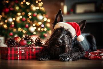 Dog Wearing Santa Claus Hat