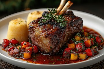 A plate of meat with vegetables and sauce