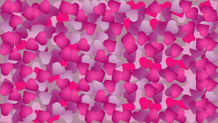 Festive background with heart shapes, falling confetti. Greeting design element. Congratulations card, poster, decoration, banner, valentine template.