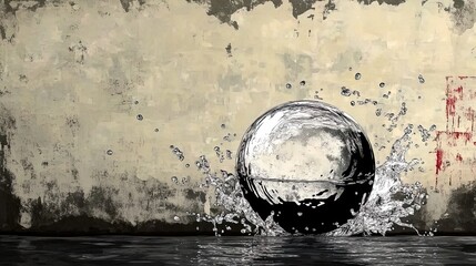 Enchanting Sapphire Orb with Silver Splashes: A Captivating Poster for Sporty Interiors, Bringing Mystical Calm to Your Ocean-Themed Space