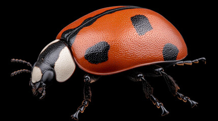 Striking Ladybug Close-up: A vibrant ladybug, showcasing intricate details of its shell and legs, stands out against a black background.  A captivating macro shot. 