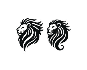 Lion head logo, lion head icon, lion face logo. Simple silhouette. Flat style. Black lion face icon logo. Logo design template. Vector illustration. Animal logotype concept.