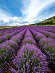 Obraz premium Vibrant lavender field under a dramatic sky