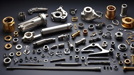 Mechanical parts Arrangement A meticulous arrangements of mechanical parts highlighting design precision and the intricate engineering involved in manufacturing and assembly
