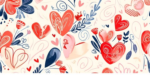 Red Heart Floral Pattern: Romantic Design